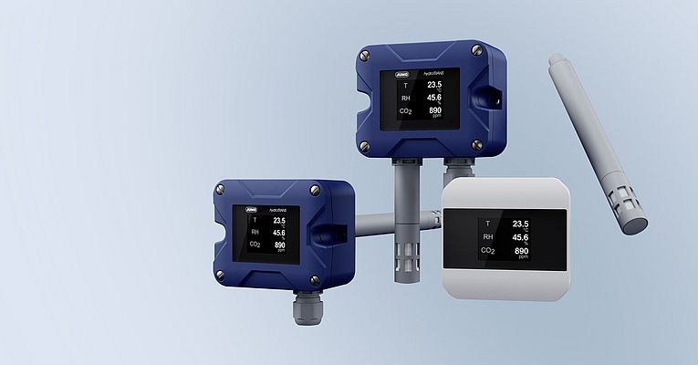 UMO hydroTRANS Feuchte- und Temperaturmessumformer, der speziell für die Raumklimaüberwachung in sensiblen Bereichen. Bild: JUMO UMO hydroTRANS Feuchte- und Temperaturmessumformer, der speziell für die Raumklimaüberwachung in sensiblen Bereichen. Bild: JUMO