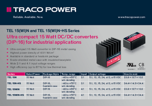 TEL15(WI)N ve TEL15(WI)N-HS Serisi Ultra kompakt 15Watt DC/DC dönüştürücüler (DIP-16)