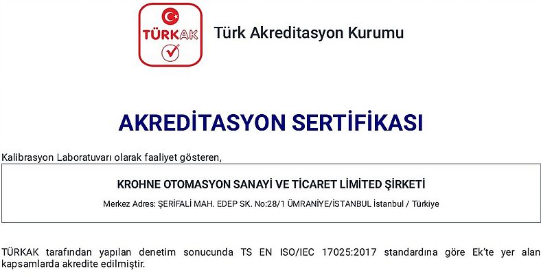 KROHNE Türkiye’nin Akış Ölçüm Enstrümanları Kalibrasyon Tesisi TÜRKAK Tarafından Akredite Edildi KROHNE Türkiye’nin Akış Ölçüm Enstrümanları Kalibrasyon Tesisi TÜRKAK Tarafından Akredite Edildi