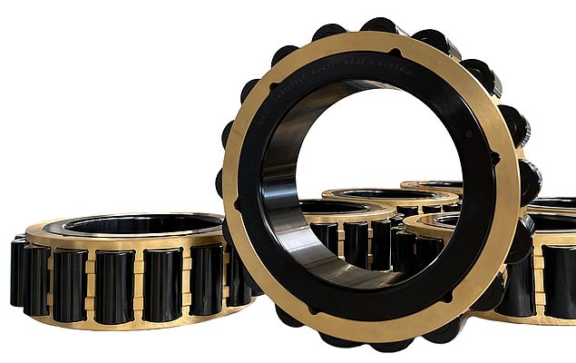 Cylindrical roller bearings with black oxide finish from NKE. Bearings used in wind turbine gearboxes are commonly coated with black oxide.