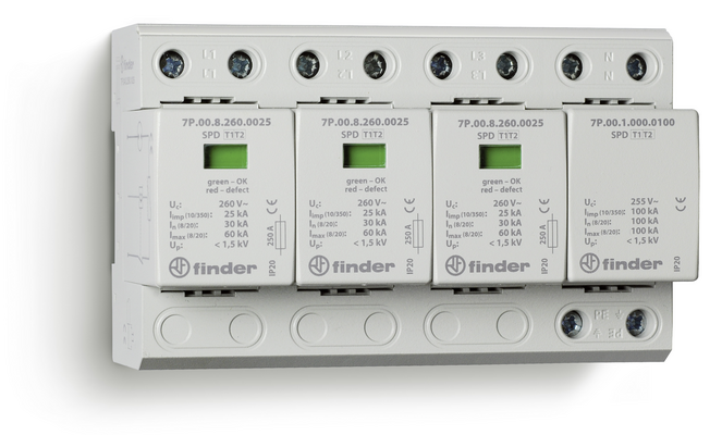 Surge protection devices of the 7P series from Finder are modular in design.