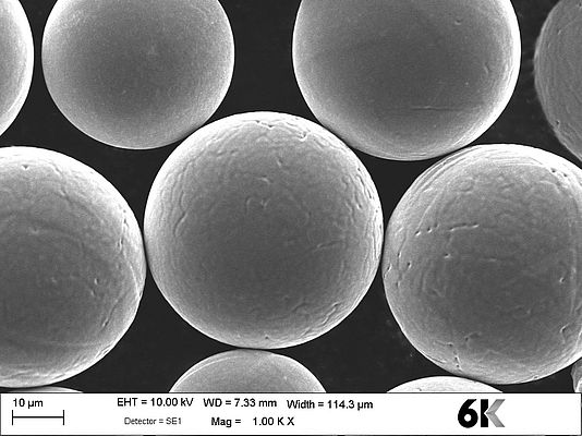 SEM Microscopic image of 6K sustainable powders depicting high sphericity and no satellites