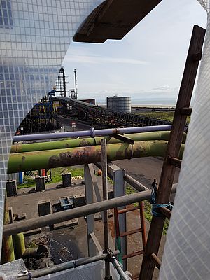 View from the steel plant onto the seaside