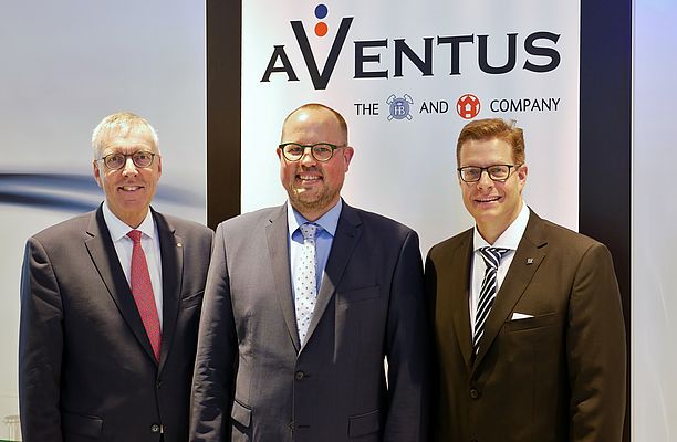 Dr. Jürgen Vutz (CEO Windmöller & Hölscher), Kai Lammers (Managing Director Aventus) and Florian Festge (Managing Partner Haver & Boecker) announced the foundation of AVENTUS at the press conference during ACHEMA