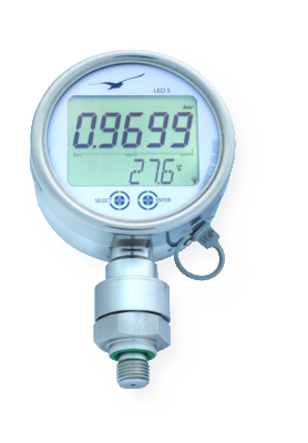 LEO 5 manometer with data logger, including peak value detection with 5 kHz logging frequency, durable steel housing with safety glass and touch operation