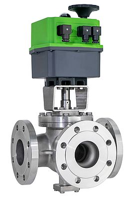 Three-Way Ball Sector Valve with Electric Actuator Three-Way Ball Sector Valve with Electric Actuator