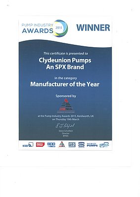 SPX Won the Pumps Industry Awards 2015 as "Manufacturer of the Year"