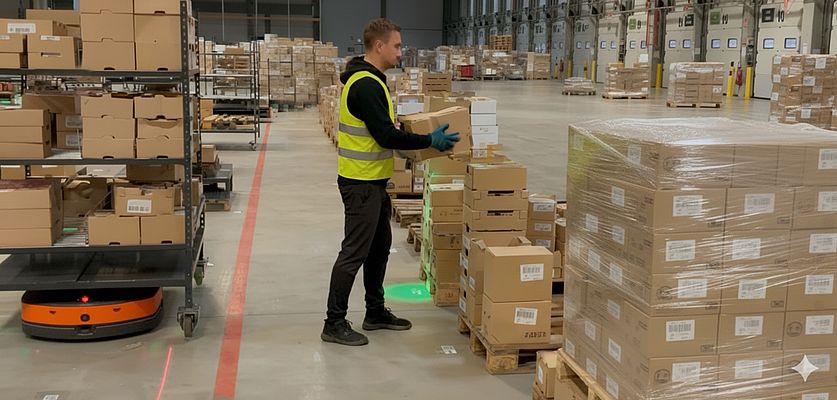 Pallet to person - logistique AMR entrepôt Pallet to person - logistique AMR entrepôt