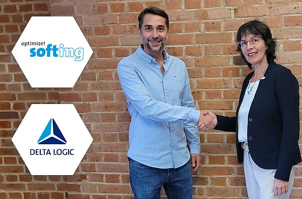 Thomas Hilz (l.), Geschäftsführer der Softing Industrial, mit Petra Hönle (r.), bisherige Geschäftsführerin von Delta Logic. Bild: Softing Industrial