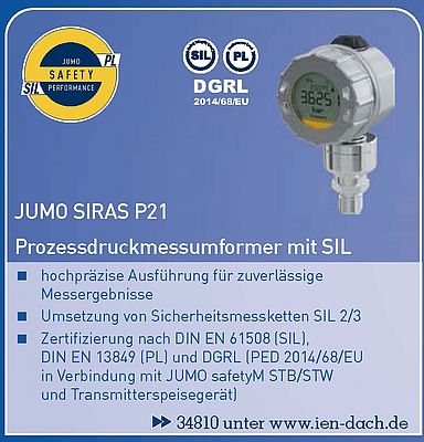 JUMO SIRAS P21: Prozessdruckmessumformer mit SIL