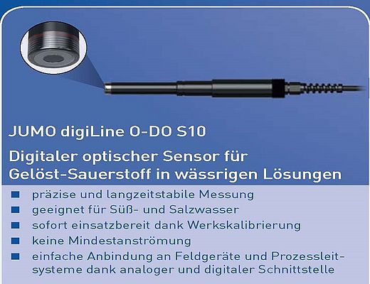 JUMO digiLine O-DO S10, Digitaler optischer Sensor für Gelöst-Sauerstoff in wässrigen Lösungen