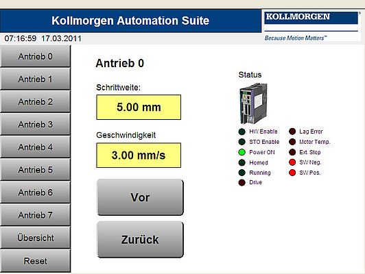 Die Antriebe werden über die intuitiv zu bedienende, grafische Benutzeroberfläche der Kollmorgen Automation Suite bedient.