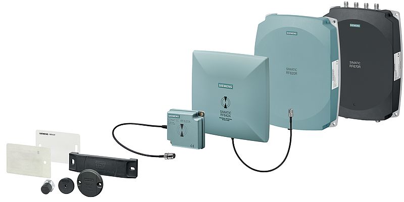 Siemens liefert mit Simatic RF600 ein komplettes UHF-RFID-System mit Readern, Antennen und Transpondern.
