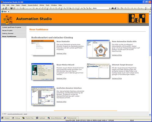 Neue Features im Überblick auf der Automation Studio Startseite