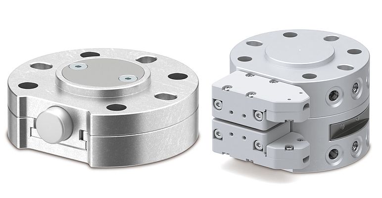 Werkzeugwechsler für den einfachen Einsatz auch mit Cobots, Serie RMTM (manuell) links und Serie RMTA(automatisch)rechts. Bild: SMC