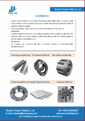Shaanxi Tonghui Steel Co, Ltd, imalat, dağıtım, işleme ve paslanmaz çelik borular / levhalar / rulo / bar / profil / montaj / tel üretimi