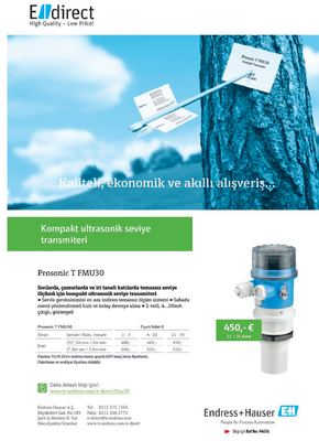 Endress+Hauser; Kompakt ultrasonik seviye transmiteri Prosonic T FMU30