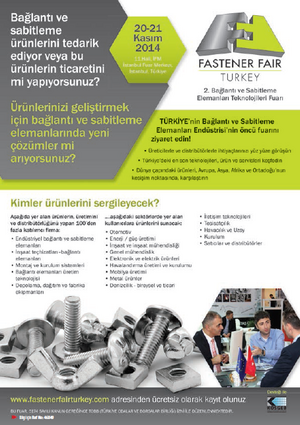 Fastener Fair Turkey 2.Bağlantı ve Sabitleme Elemanları Teknolojileri Fuarı 20-21 Kasım 2014