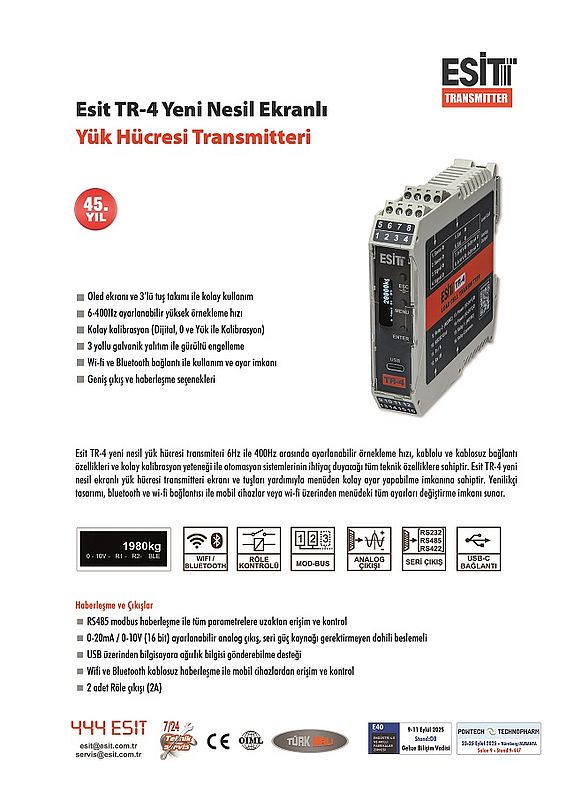 Esit TR-4 Yeni Nesil Ekranlı Yük Hücresi Transmitteri