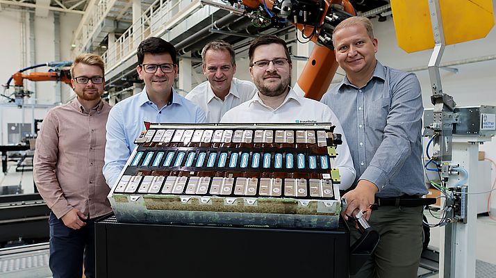 The project team at Fraunhofer IWU, from left to right: M.Eng. Christian Fritsch, Dr.-Ing. Rico Schmerler, Dr.-Ing. Thomas Hipke, M.Sc. David Löffler, Dipl.-Ing. Carsten Lies. © Fraunhofer IWU