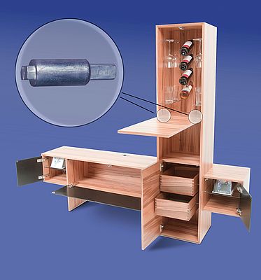 Rotation brakes protect drawers, compartments or small hoods during opening and closing from hard movements and impacts on the end stoppers - they work in the background.