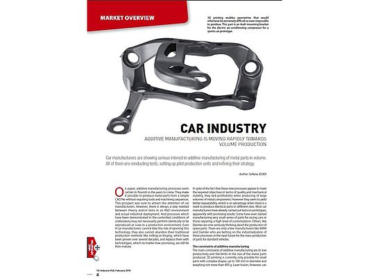 Additive Manufacturing And Car Industry: Moving Towards Volume Production