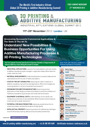 3D Printing & Additive Manufacturing Summit 2013