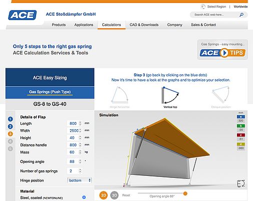 New at ace-ace.com: Online Gas Spring Calculation Program