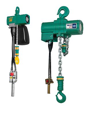 Typical Mini and Profi hoists from the J D Neuhaus range, similar to those used for the deck crane engine replacement on an offshore platform.