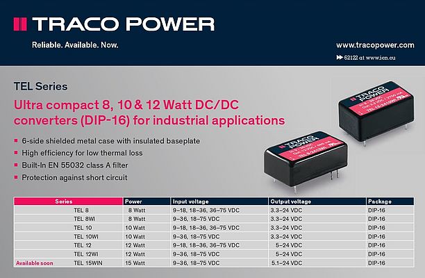 Ultra compact 8, 10 & 12 Watt DC/DC Converters (DIP-16)