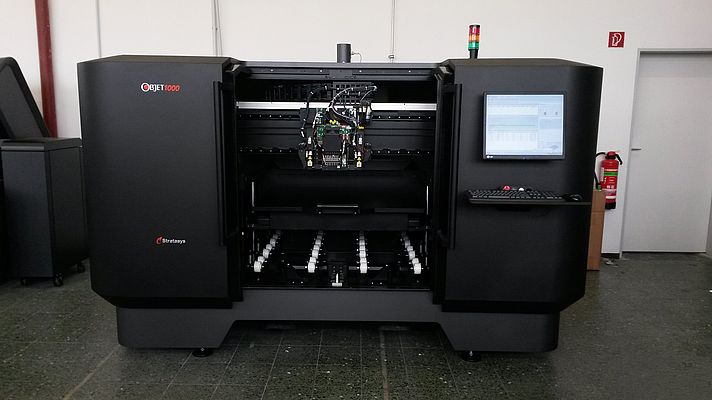 Aachen University has the world’s largest multi-material 3D printer from Stratasys, the Objet1000, with the ability to produce parts combining hard and soft materials, all in a single build.