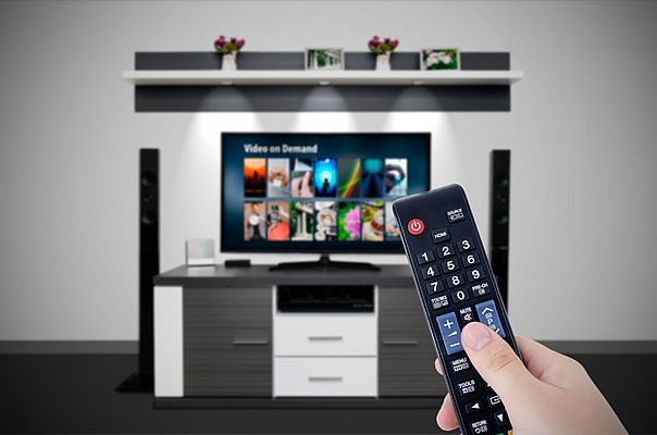 Video on demand VOD service in TV. Watching television home cinema