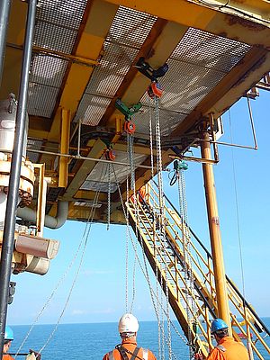 A hoist being utilised for a 40 metre lift on an offshore platform.