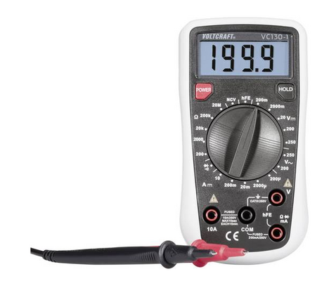 The VC130-1 is designed for all measuring tasks in the domestic and hobby sector. Even professional tasks can be performed up to 250V. Battery measurements, automotive tests and 230V mains voltage measurements can be carried out safely and reliably