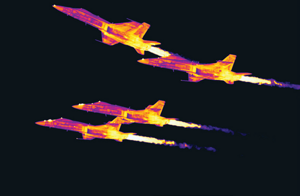 Stop motion image of FA-18 Hornets from a FLIR InSb cooled thermal camera