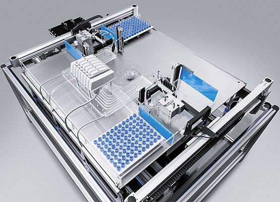 With SupraJunction, Festo is demonstrating the contactless transport of objects through a round circuit across enclosed surfaces and through sluice gates