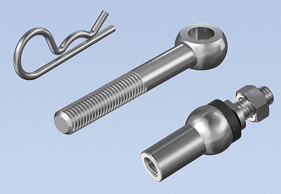 Picture of a Spring Cotter Pin, an Eye Bolt and an Axial Joints