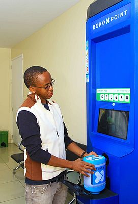 A KOKO Point ethanol Fuel ATM being demonstrated by Peter Mwako, Senior KOKO Point Production & Deployment Manager at KOKO