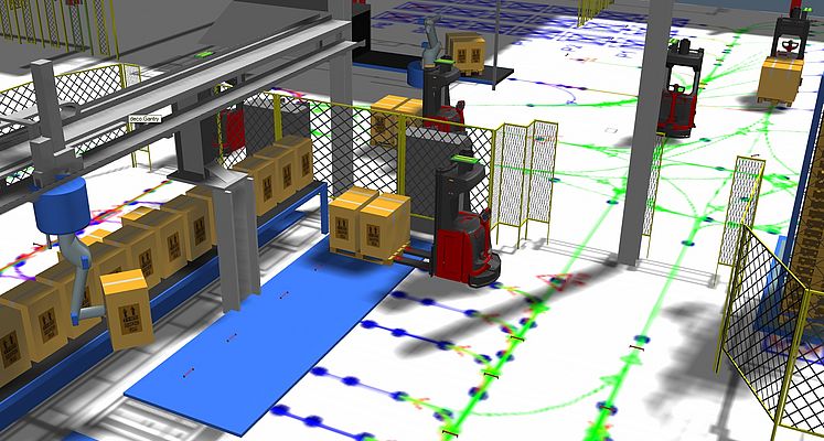 The 3D model created by EK Automation makes it possible to try out different transport strategies