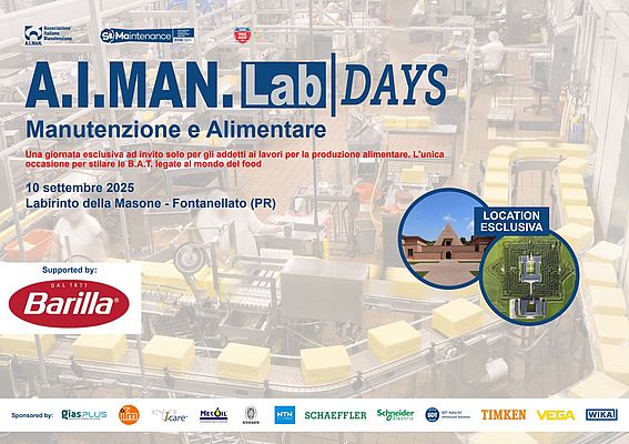 Locandina Evento A.I.MAN. Lab Day Manutenzione & Alimentare con sponsorizzazione di NTN