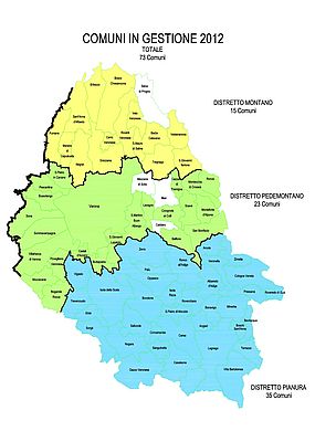 La mappa dei comuni gestiti da Acque Veronesi Scarl