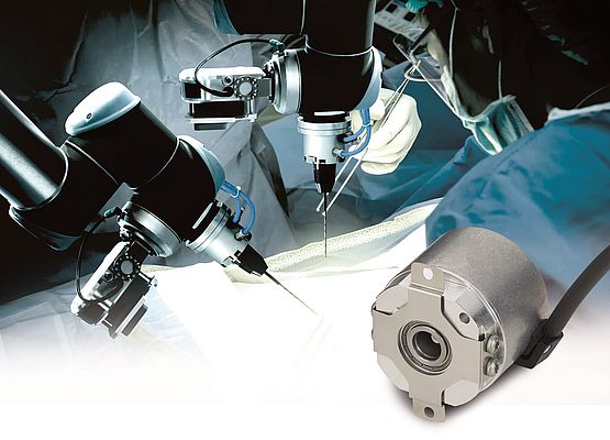 Gli encoder rotativi assoluti a elevata precisione AD35 e AD36 di Hengstler garantiscono l'accurato posizionamento dei robot chirurgici