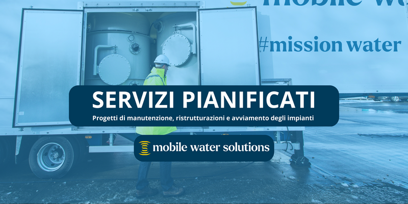 NSI Mobile Water Solutions offre servizi completi con portate che vanno da 1 m3/h a 1000 m3/h. Le nostre soluzioni comprendono impianti di alta qualità a canone di utilizzo, materiali di consumo, pezzi di ricambio e prodotti chimici.