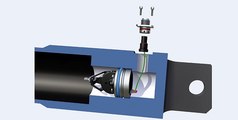 La corsa del cilindro viene rileata in modo assoluto attraverso un sistema di sensori con comando a filo flessibile