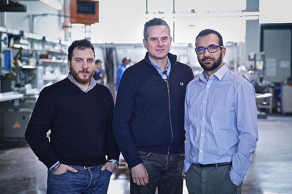 Da sinistra, l’ing. Emiliano Berretta, disegnatore meccanico, l’ing. Luca Geri, responsabile software, e l’ing. Ilario Barsacchi, responsabile del progetto