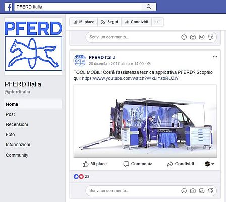La pagina Facebook di PFERD Italia, un contatto diretto con gli utilizzatori degli strumenti PFERD