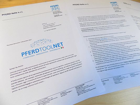 La lettera inviata ai partner PFERD contenente l’annuncio dell’avvio di PFERDTOOLNET