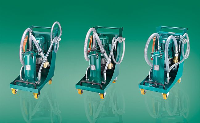 Mobile filter units SMFS-U for nominal flow rates of up to 60 and 110 litres per minute.