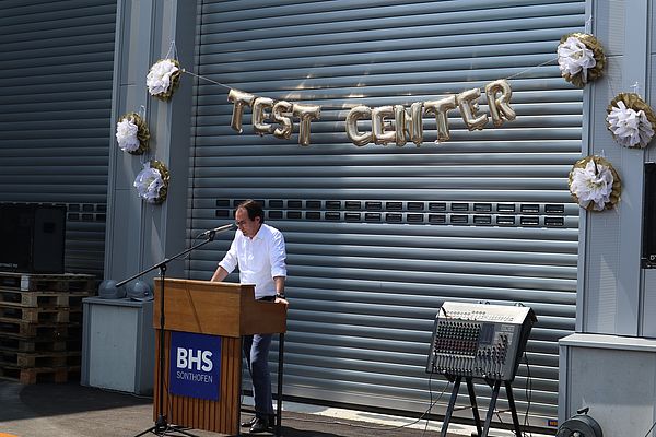 Dennis Kemmann, Managing Director of BHS-Sonthofen, at the grand opening of the new test center
