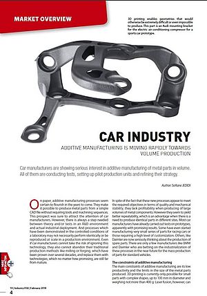 Additive Manufacturing and Car Industry Move Towards Volume Production